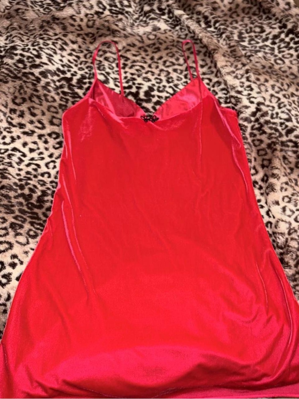 Red Satin & Velvet Spaghetti Tank Slip Dress - Women